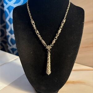 Nine West Antiqued Silver Scroll Design Pendulum Pendant Necklace 15”+3”